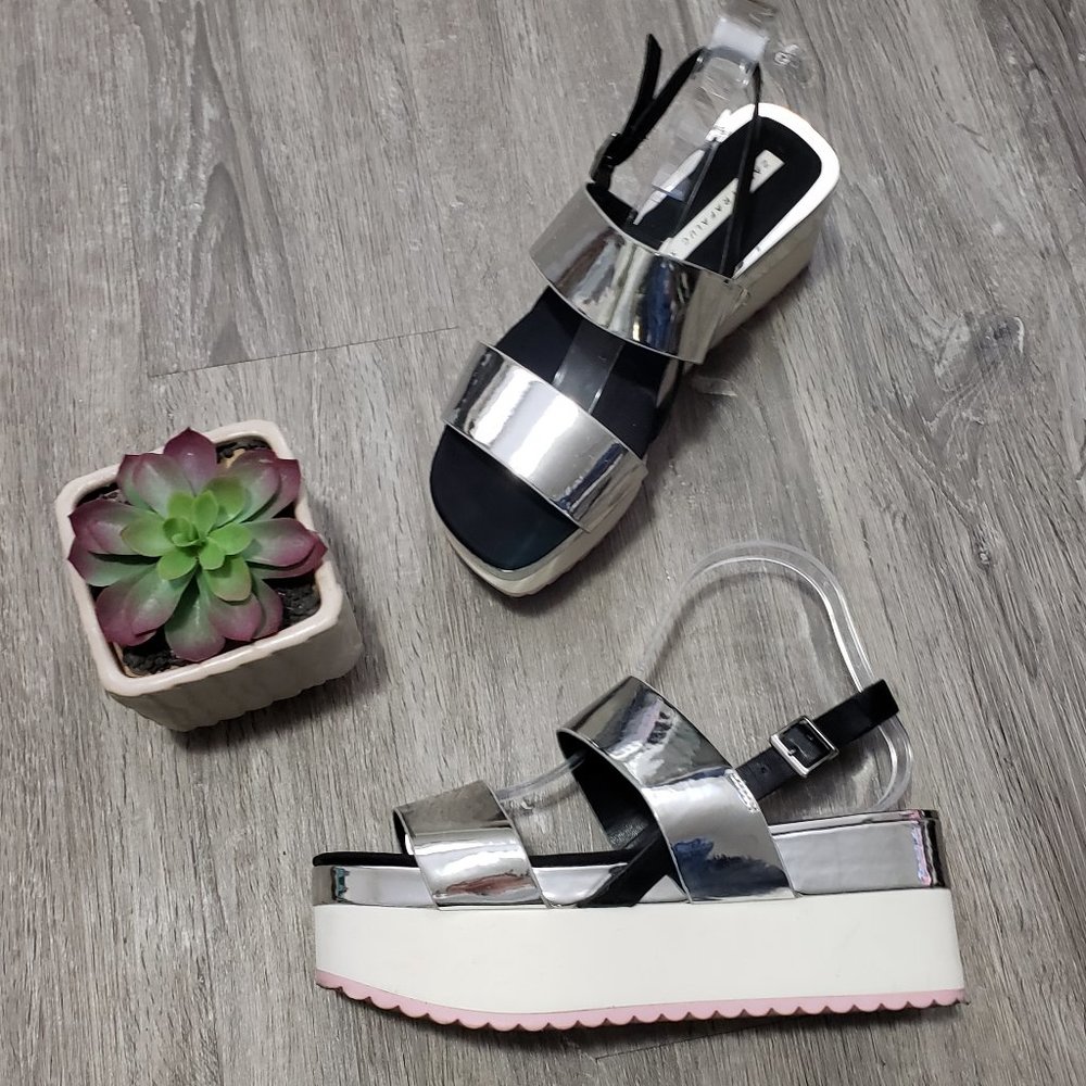 Zara Trafaluc Metallic Mirror Platform Sandals 38